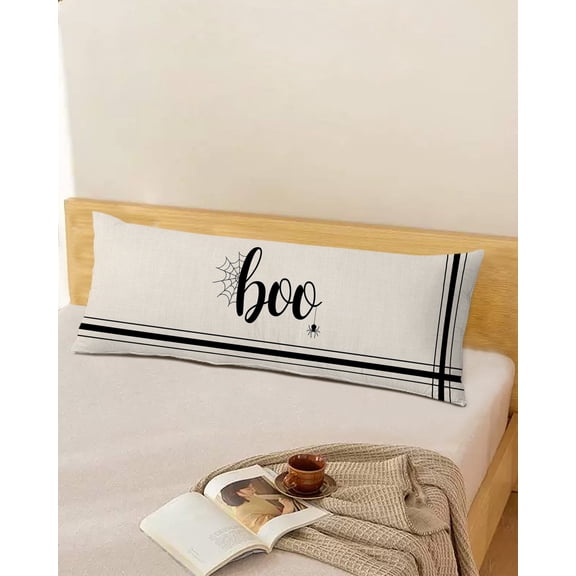 Halloween Throw Pillow Cover, Ghost Boho Black Striped Rustic Buralp Rectangle Decorative Pillow Case Protector Soft Cushion Cover Lumbar Pillowcase for Couch Sofa Bedroom Car Chair Decor 20x54 Inch