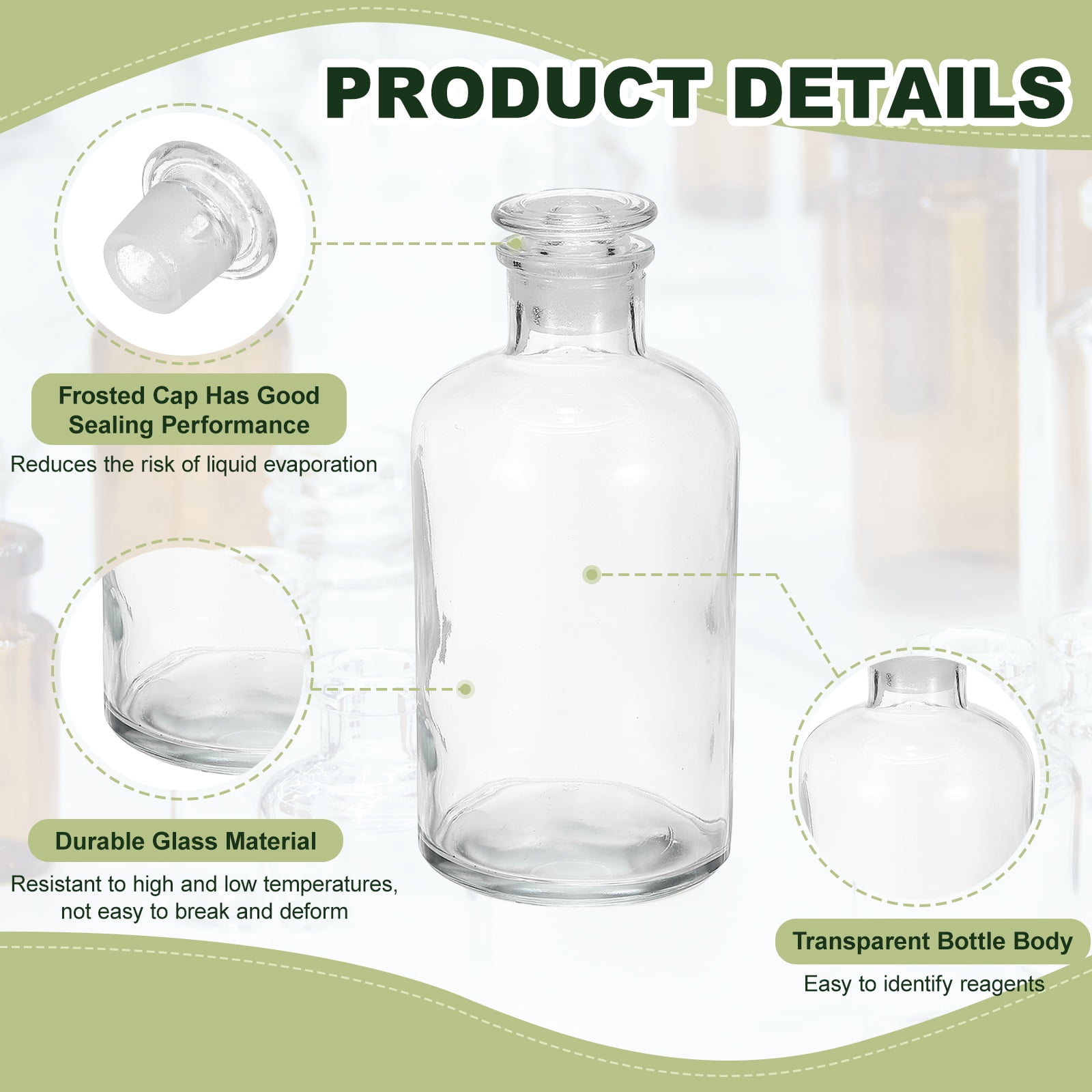 2Pack 500ml Glass Reagent Bottle, Narrow Mouth Reagent Media