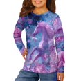thumbnail image 3 of FUIALDOLG 2 Pack Girls Long Sleeve Shirts Horse Flower Soft Loose T-Shirts Crew Neck Layering Tees for Youth Teen Girls 13-14 Years, 3 of 6