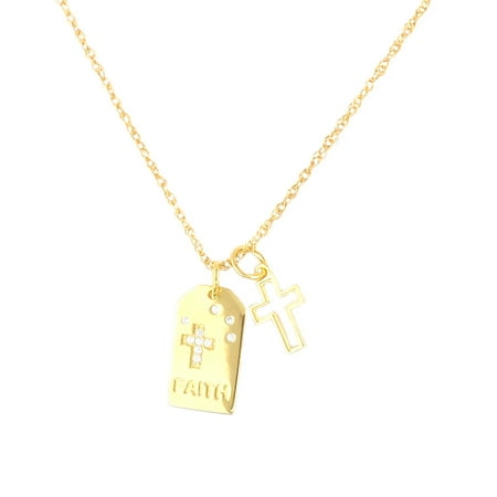 Brilliance Fine Jewelry Women's Simulated Diamond Tag Necklace in 14KT Gold Plated Sterling Silver