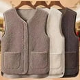 thumbnail image 6 of comerut Women Fall Spring Vest Round Neck Thick Fleece Pockets Solid Color Sleeveless Zipper Closure Retro Warm Office Street Home Vacation Layering Waistcoat, 6 of 8