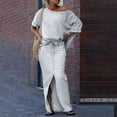 thumbnail image 2 of Women's 2 Piece Outfits Sexy Off The Shoulder Loose Batwing Top and Split Front Maxi Skirts Travel Lounge Sets, 2 of 9