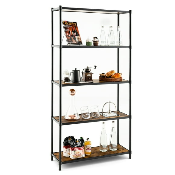 Costway Estantería de Almacenamiento Independiente de 5 Niveles, Estantería Alta de 154 CM con Dispositivo Antivuelco y Pies Ajustables, Estantería Moderna para Dormitorio, Sala de Estar, Blanco/Negro
