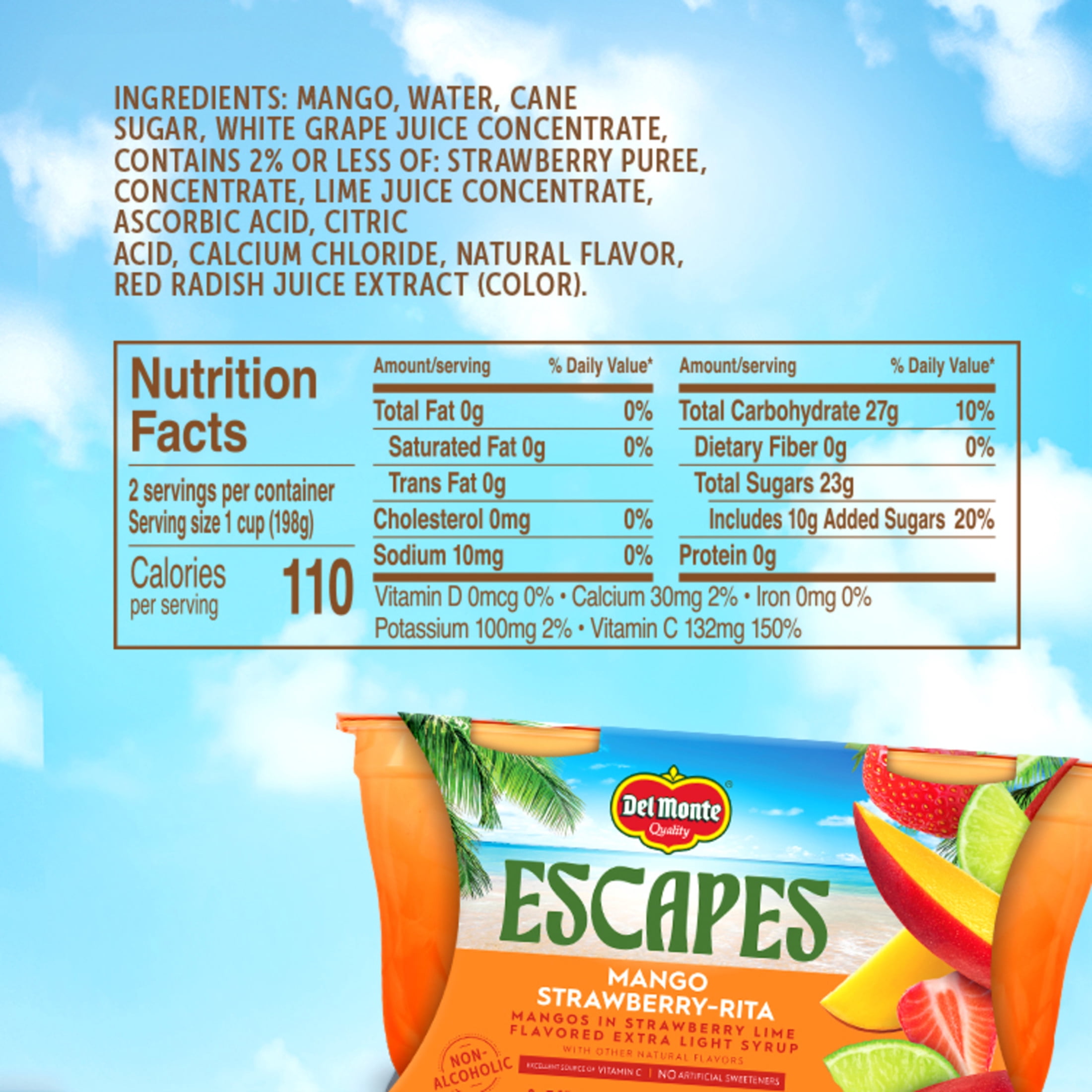 Del Monte Escapes Mango Strawberry - Rita 2-7 oz Cup