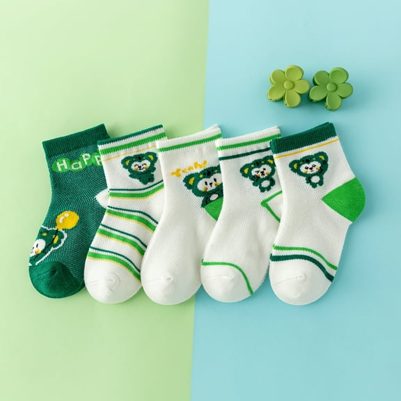 5Pairs Cute cartoon Monkey Embroidered Pattern Toddler Socks, Soft Breathable Stretchy for Kids, Lightweight & Comfy for Spring and Summer Daily Wear Children's Socks That Boys Love
