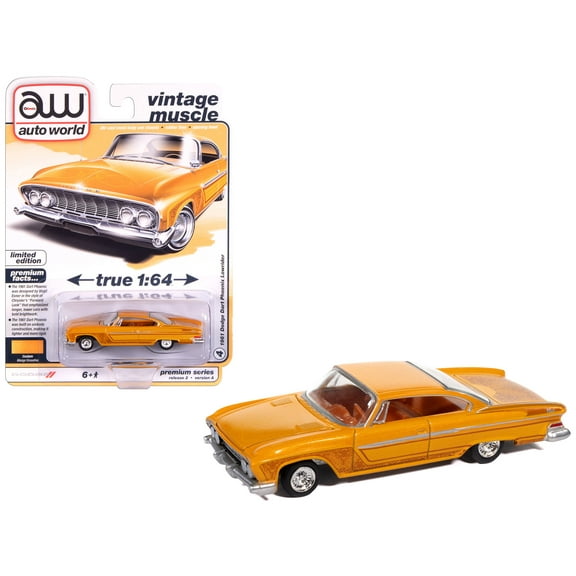 1961 Dodge Dart Phoenix Lowrider Mango Smoothie Metallic with Graphics and Orange Interior 1/64 Diecast Model Cars by Auto World