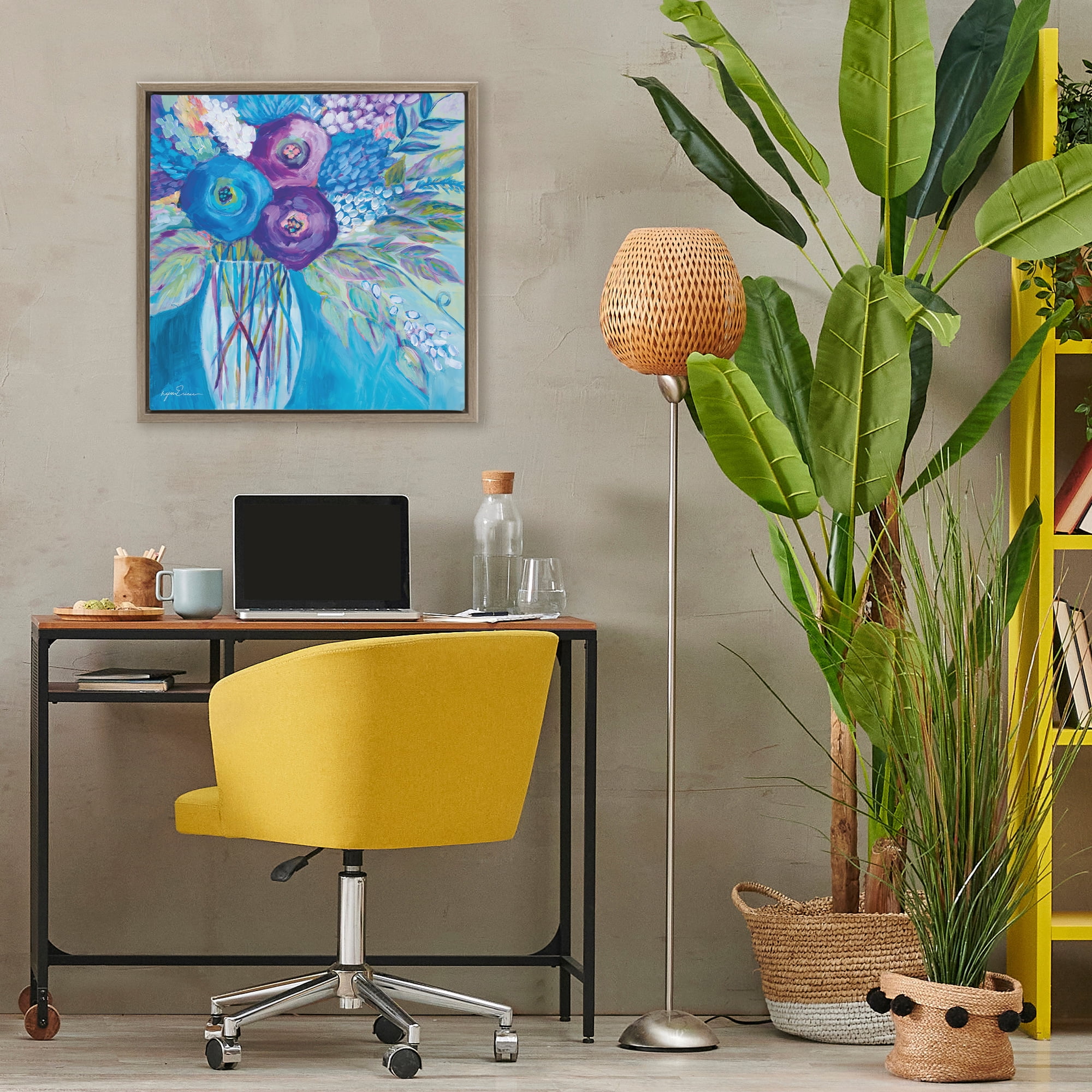 Stupell Industries True Blue Flower Bouquet Brown Framed Floater Canvas Wall Art, design by Lynn Ericson Fine Art
