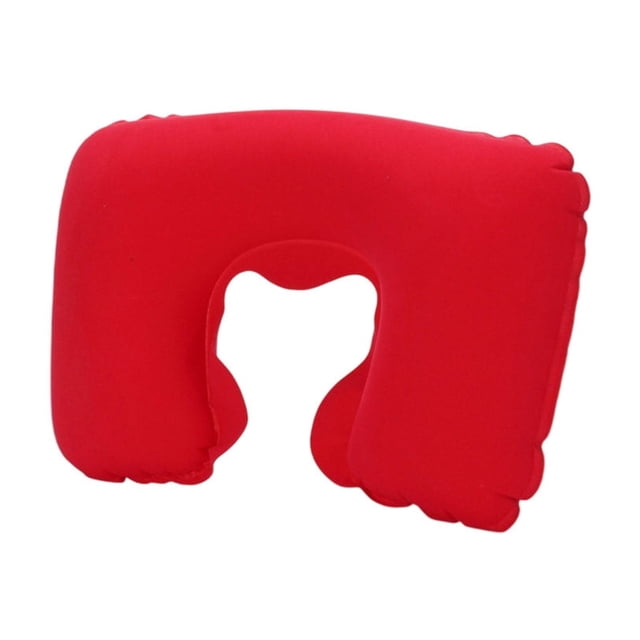 Wdhugt Comfortable Travel Neck Pillow Pvc Flocked U-Shaped Inflatable Cushion For Aviation Outdoor Home Use Portable Cervical Support Pillow Red Color Red