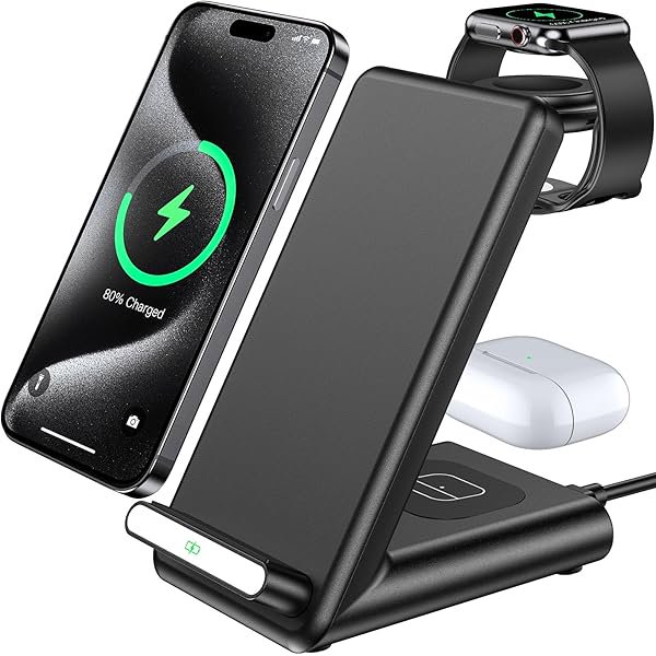 HAYANWireless Charging Station,3 in 1 Charging Stand Made for Apple Watch Ultra 10 9 8 7 6 SE 5 4 3,Fast Wireless Charger Made for iPhone 16/15/14/13/12/11/X,for AirPods Pro(with Adapter)