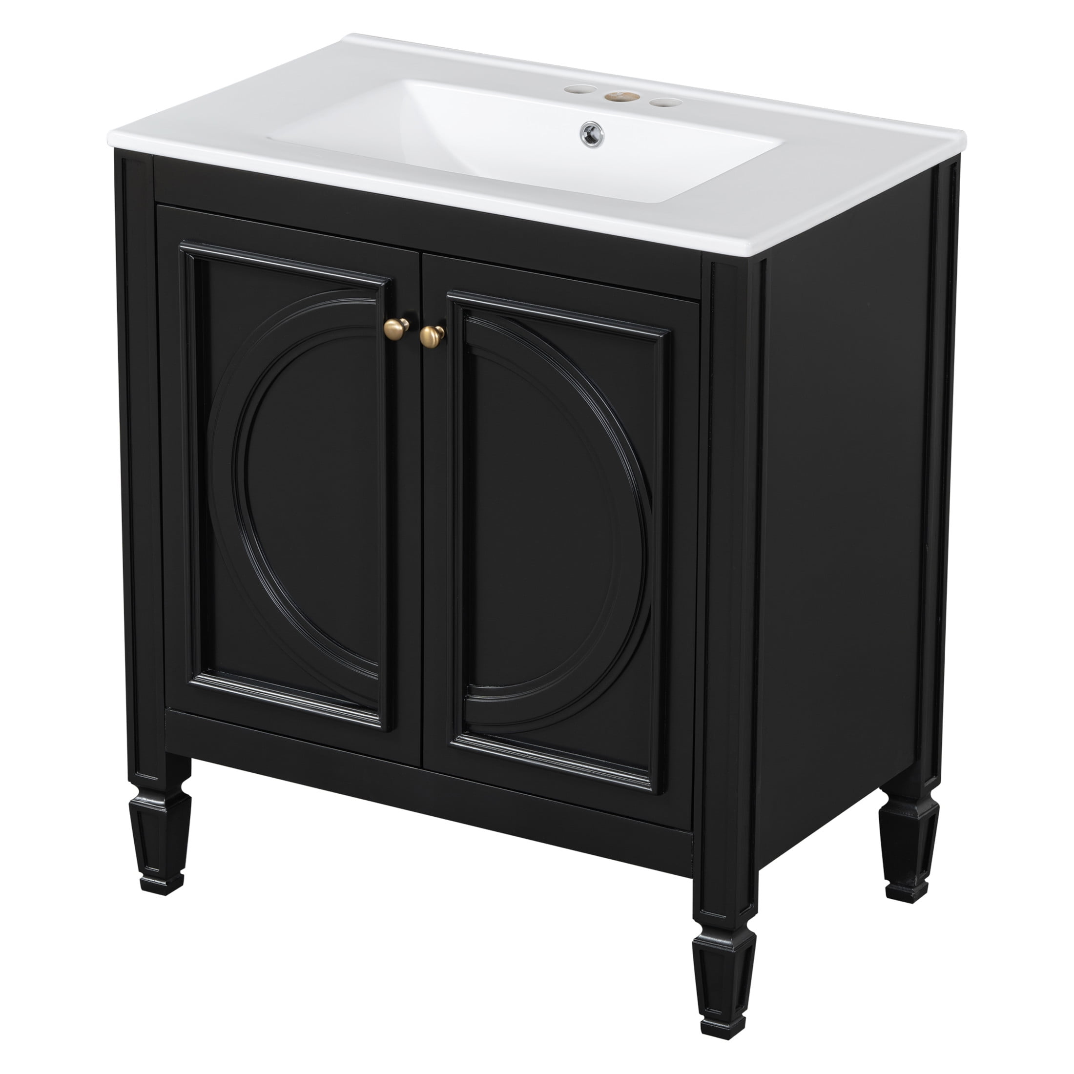 GDF Studio Vintage 30" Bathroom Vanity with Ceramic Sink, Soft-Close Door, and Ample Storage, Black