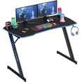 thumbnail image 1 of PayLessHere 47" Gaming Table Blue Z-Shaped Computer Desk, Steel Frame, Headphone Hook, Adjustable Feet Carbon Fiber Texture Surface, 1 of 8
