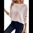 thumbnail image 3 of Camiseta de Punto de Otoño con Cuello Redondo y Hombros Descubiertos para Mujer, Larga Albaricoque XL, 3 of 7