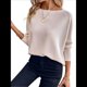 thumbnail image 3 of Camiseta de Punto de Otoño con Cuello Redondo y Hombros Descubiertos para Mujer, Larga Albaricoque S, 3 of 7