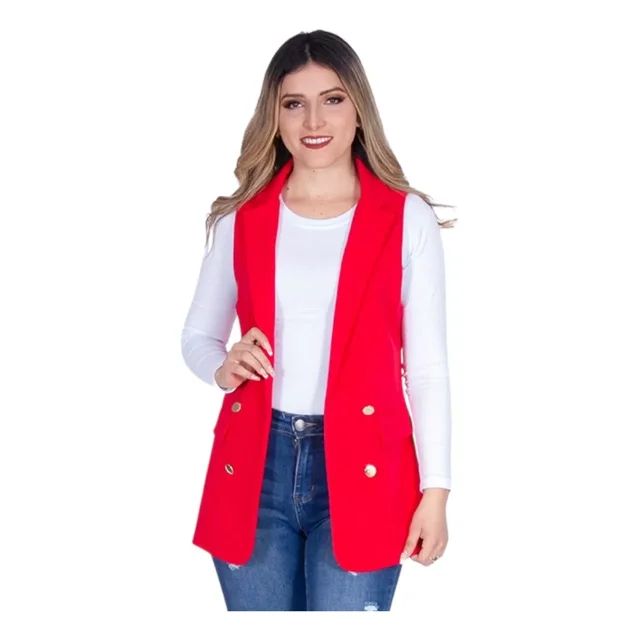Chaleco Bléiser Mujer Frente Abierto Vestir Elegante Casual