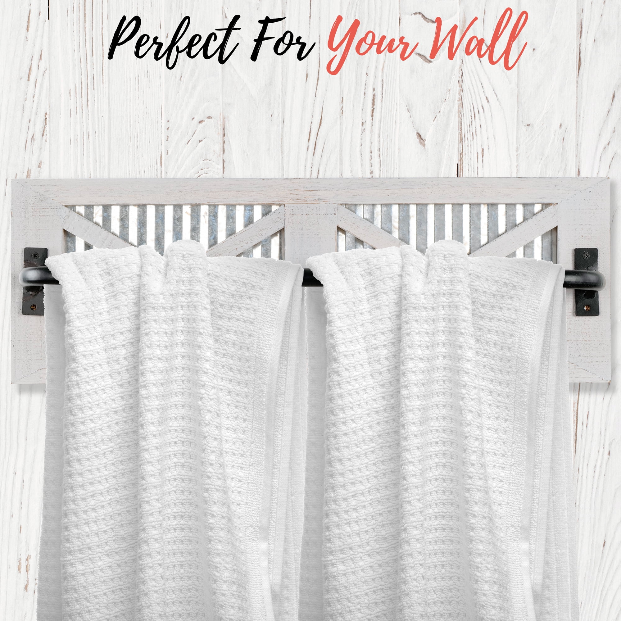 Autumn Alley Farmhouse Rustic Towel Rack Holder - Wood Towel Rack - Farmhouse Towel Holder for Rustic Bathroom and Farmhouse Kitchen Style D?cor - 18" Wall Mounted, Set of 2, Rustic White