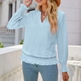 thumbnail image 5 of WTOBBY Women's T Shirts Long Sleeve V Neck Tees Fashion Tops Lightweight Soft Casual Shirt - Solid Color Hollow Out Design with Ruffle Hem for Style,Light Blue L, 5 of 5