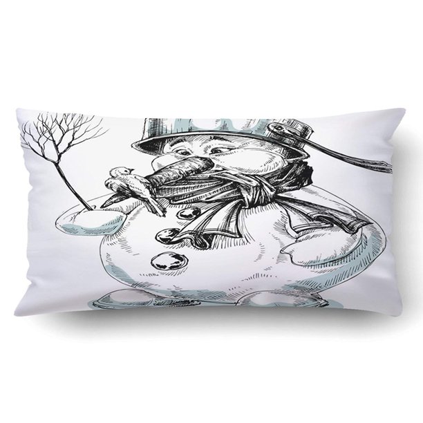 ABPHQTO Muñeco de nieve de dibujos animados divertidos de Navidad con Bied On Noise, funda de almohada con dibujo a mano, funda de cojín, funda de almohada, funda de almohada de 50x75 cm