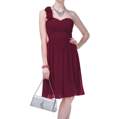 Faship Womens One Shoulder Short Formal Dress Burgundy -