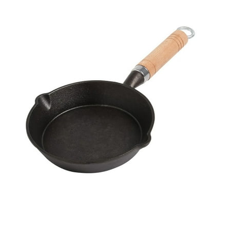 

KABOER Mini Cast Iron Wood Heat Resistant Handle Mini Omelette Pan