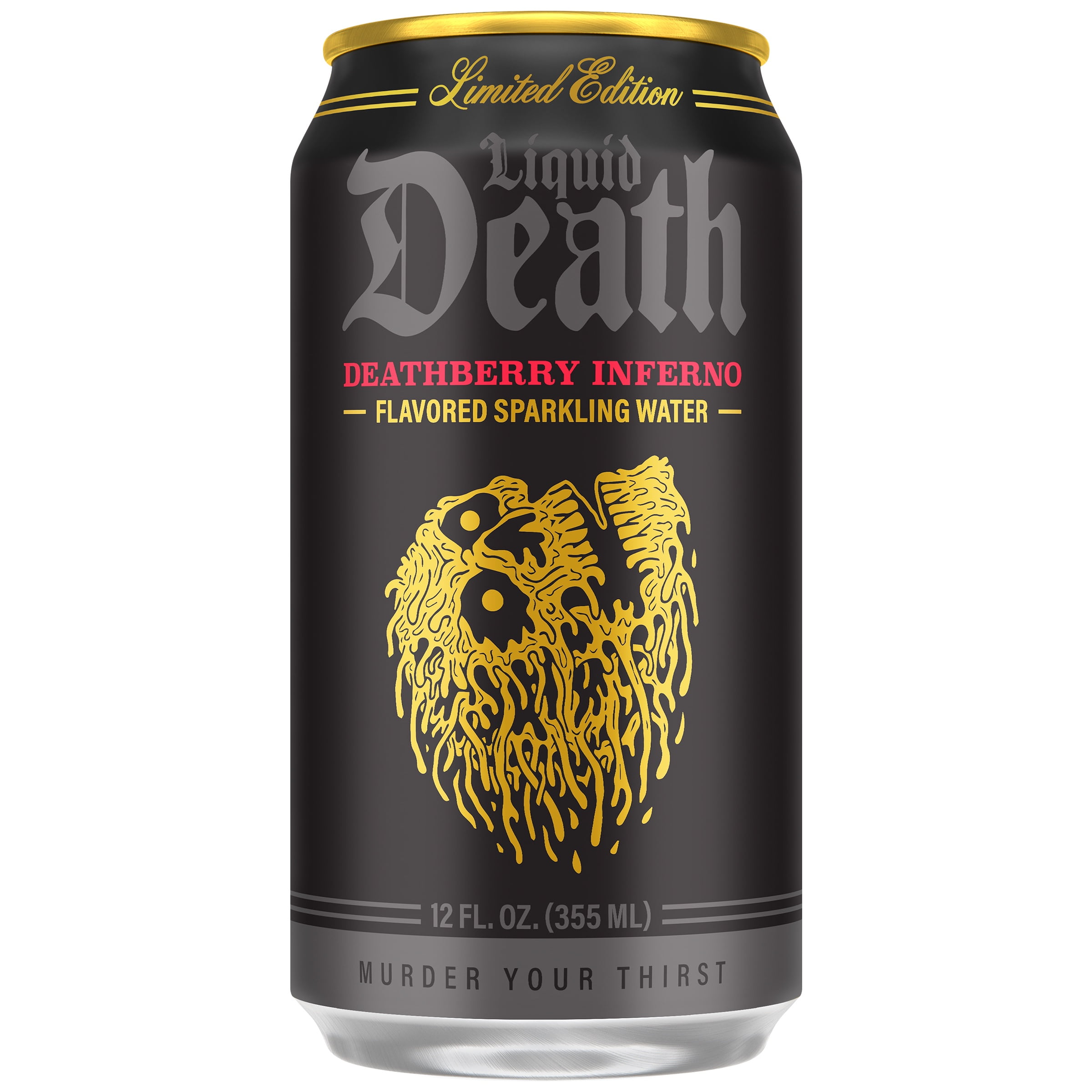 Liquid Death, Deathberry Inferno, Strawberry Lava Flavored Sparkling Water, 6-Pack (12 fl oz Cans), Low Calorie and No Artificial Sweeteners