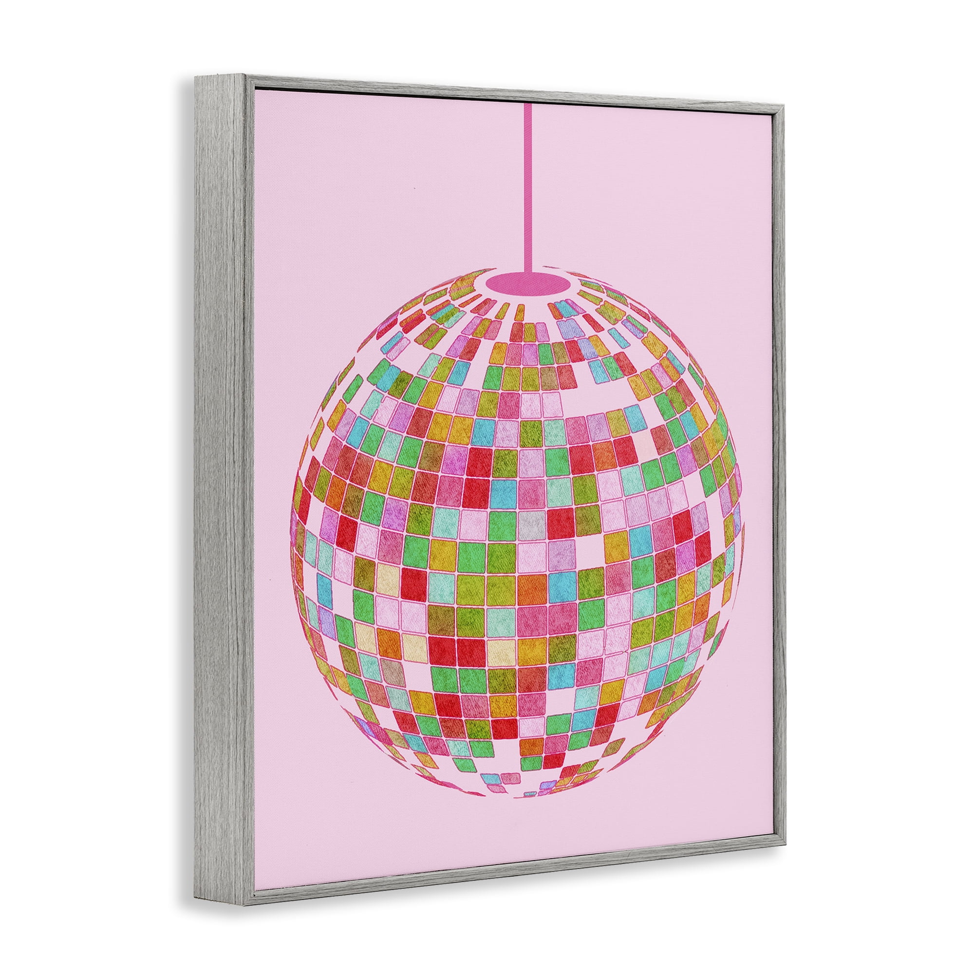 Stupell Industries Bold Patterned Disco Ball Performing Arts Painting Gray Framed Art Print Wall Art, 16 x 20