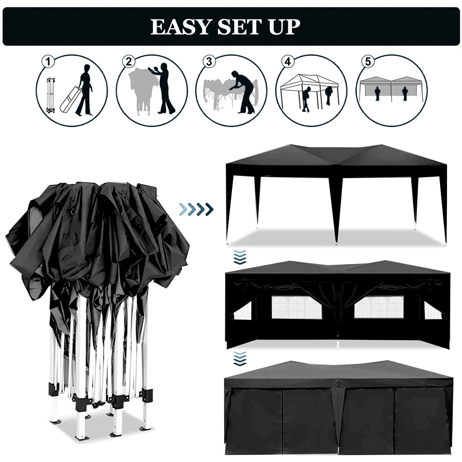 Aimee Lii 118"x235" Pop Up Tent, Backyard Canopy Gazebo with Sidewalls, Outdoor Patio Awnings for Party Camping BBQ Events, Black Aimee Lii 118"x235" Pop Up Tent, Backyard Canopy Gazebo with Sidewalls, Outdoor Patio Awnings for Party Camping BBQ Events, Black