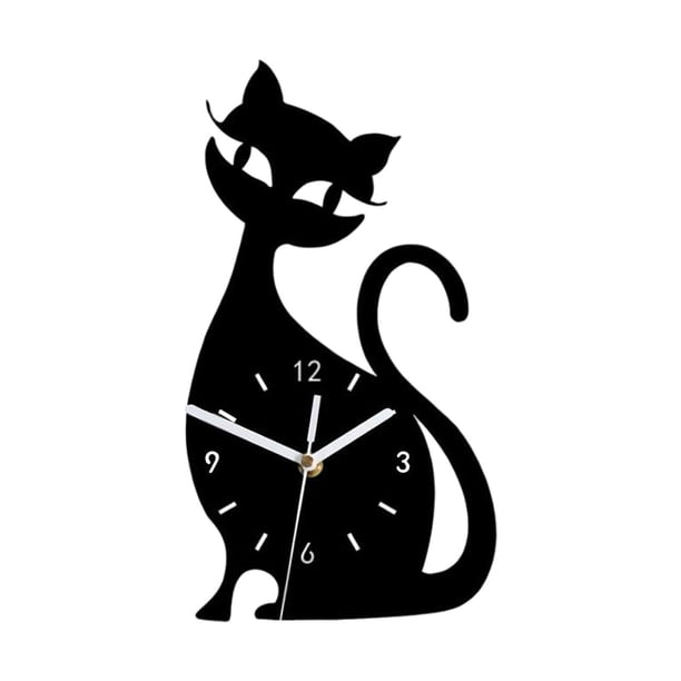 Reloj de pared con diseño de gato para habitación infantil, reloj de pared moderno y divertido, reloj silencioso. Negro