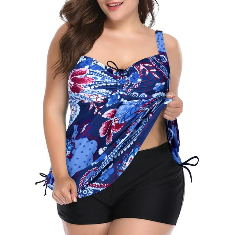 Verno Plus Size Bathing Suits for Women Paisley Print Two Piece Tankini  Swimsuits with Shorts