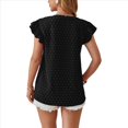 thumbnail image 3 of Blusa de Mujer con Cuello en V y Mangas con Volantes, Holgada, Elegante, Informal, , de Verano, Color Negro, Talla S, 3 of 10