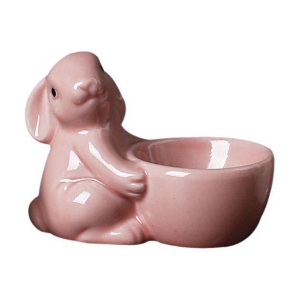 Ceramic de la copa de huevo de conejo Pascua Pastel de huevo Pascua Figurina de huevo de la figura del huevo para la cena para la cena Rosa