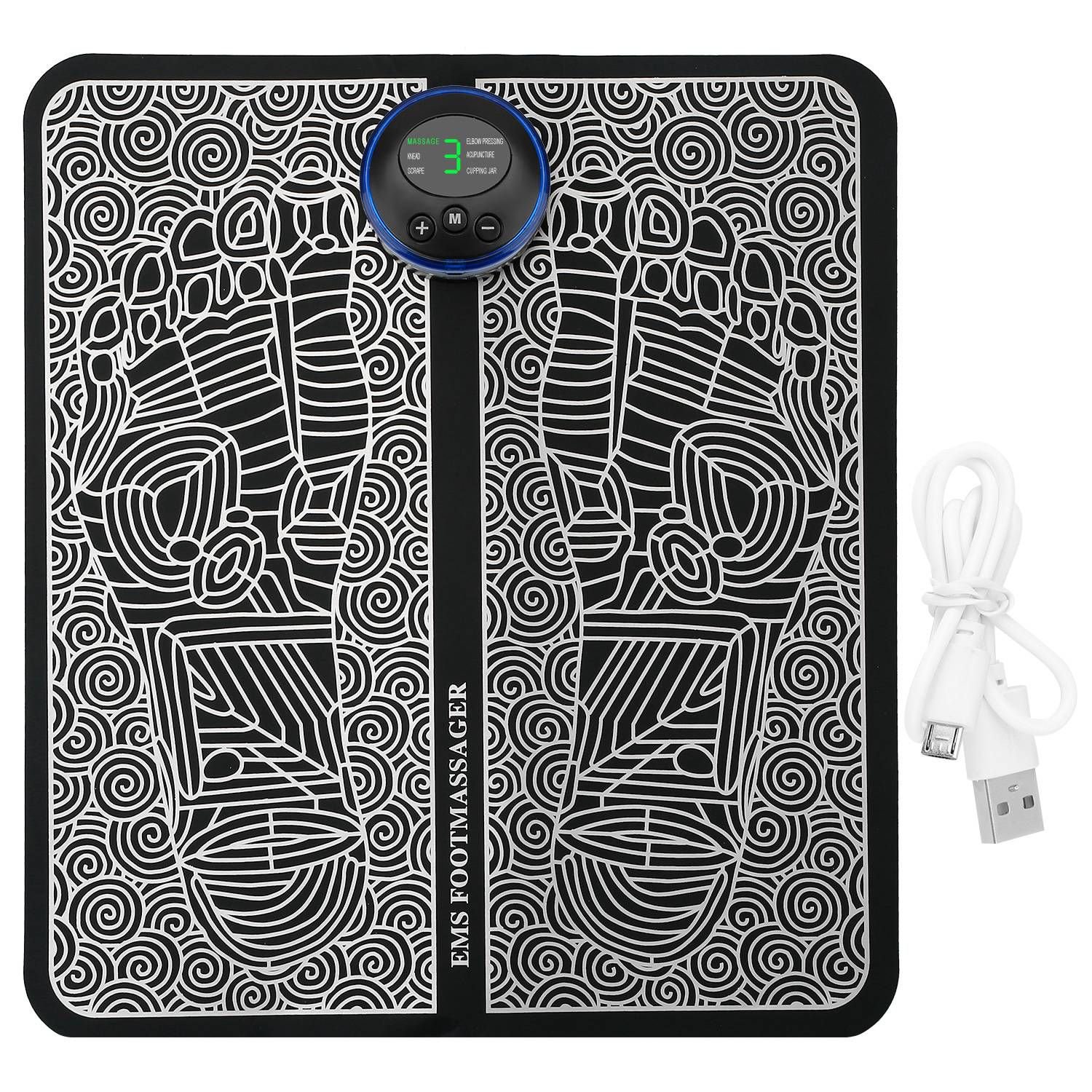 EMS Foot Massage Pad Electric Stimulator Massager Unit Leg Reshaping Muscle Pain Relax Foldable Massage Mat w/ 6 Modes 10 Intensity Levels
