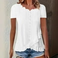 thumbnail image 2 of Tsesme Women's V-Neck Eyelet Tops Fashion Irregular Ruffle Hem Short Sleeve Shirt Summer Casual Loose T-Shirts, 2 of 6