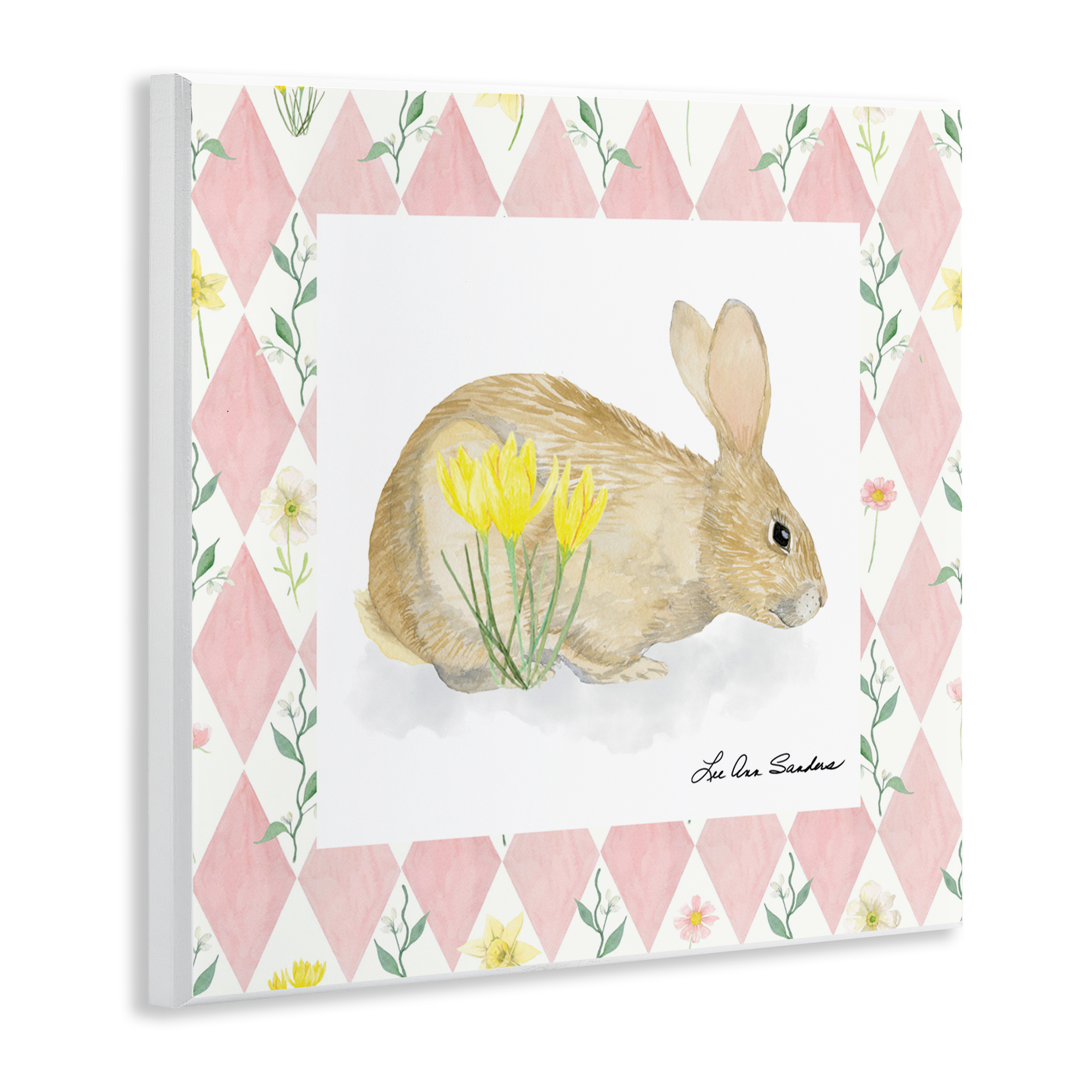 Buttercup Bunny on Pink Argyle Wall Plaque Art, design by Lee Ann Sanders
