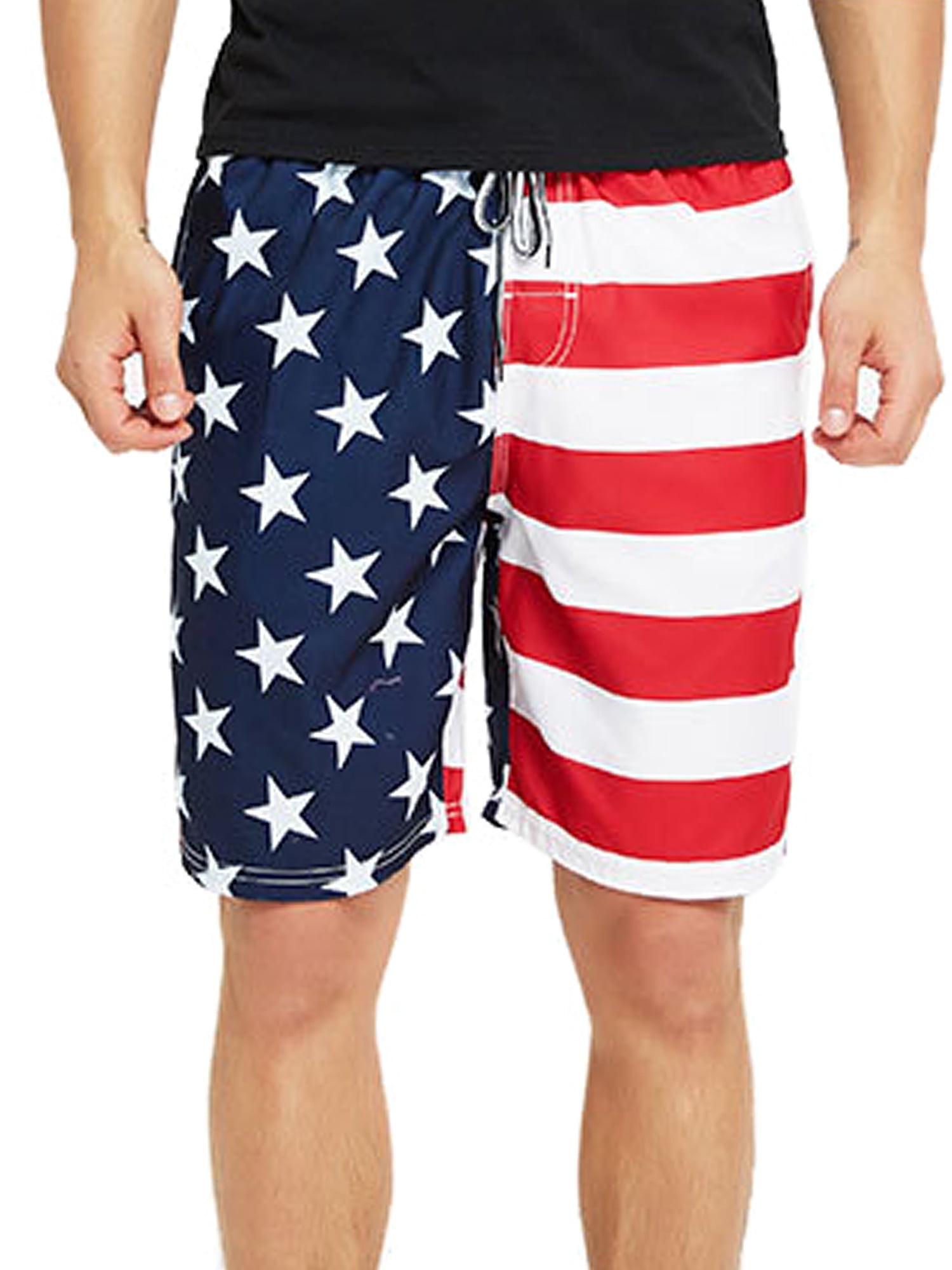 Mens Swim Trunks Eagle with American Flag Quick Dry Drawstring Surfing Beach Board Shorts with Pockets