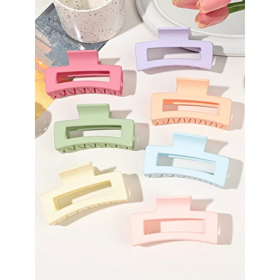 7 Pcs Big Hair Claw Clips 3.4" Non-slip Big Square Matte for Women Girls, Strong Hold Banana Clips for Thick Thin Hair