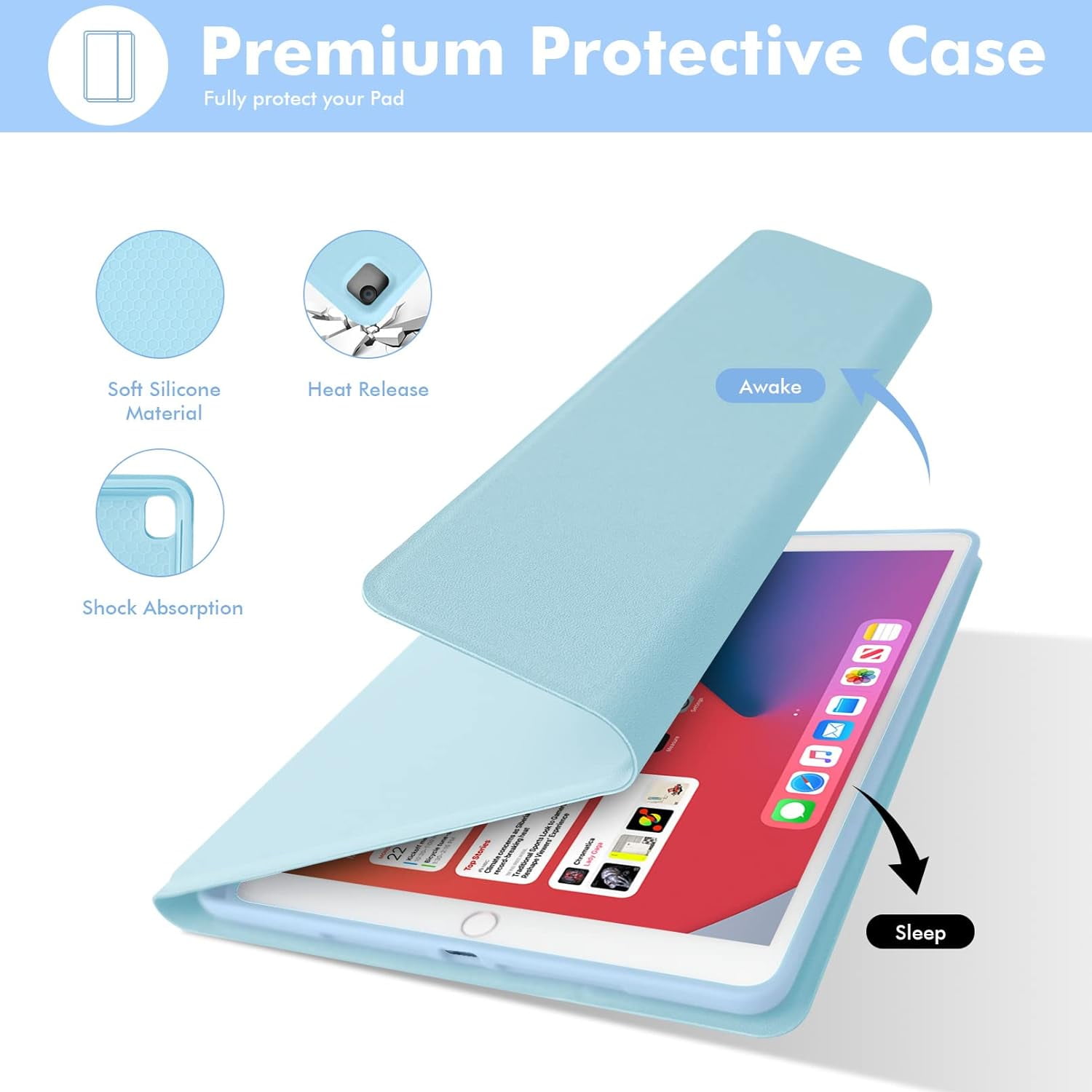 KOMI Wireless Keyboard Case for iPad 10.2" 9th 8th 7th Generation, Detachable Bluetooth Keyboard with Pencil Holder for iPad 10.2 Inch/iPad Air 10.5"(3rd Gen)/iPad Pro 10.5 in, Blue