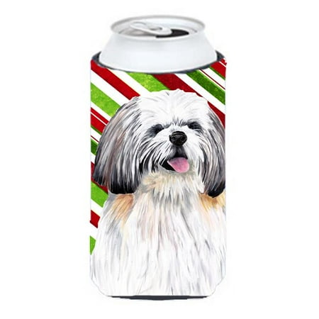 

Shih Tzu Candy Cane Holiday Christmas Tall Boy bottle sleeve Hugger - 22 To 24 oz.