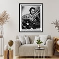 thumbnail image 4 of Historic Framed Print, [Ravi Shankar, full-length portrait, seated, gazing down at sitar he is playing].Jitendra Arya, London., 17-7/8" x 21-7/8", 4 of 9
