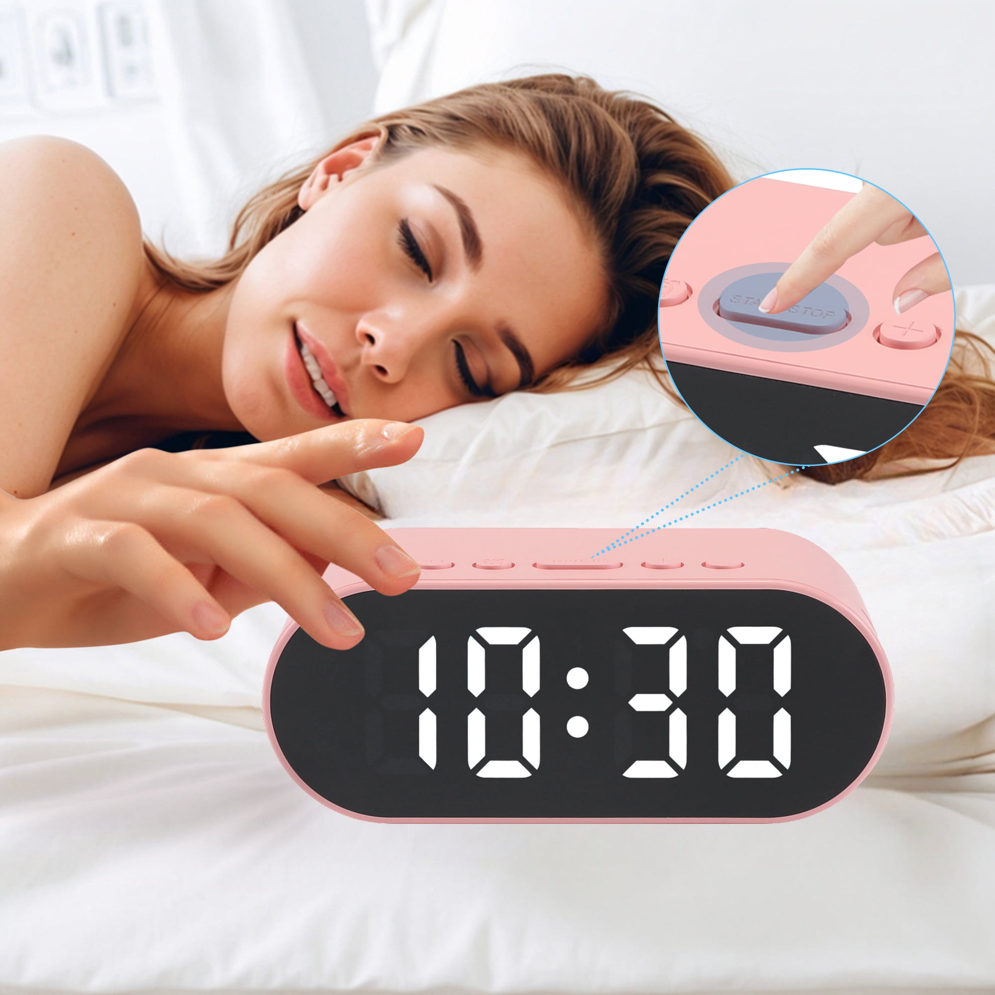 Unique Bargains Adjustable Volume Compact Digital Alarm Clock White 4.1"L x 1.6"W x 1.6"H