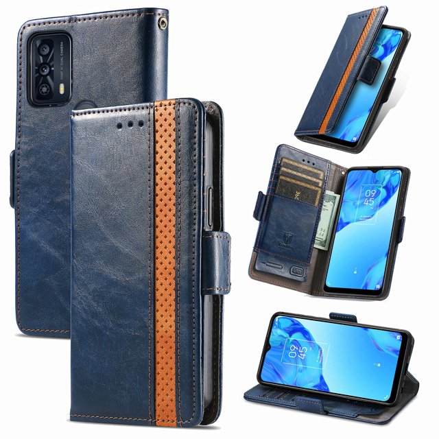 Case for TCL 20B Cover Leather Wallet Folio Case Book Design Flip Magnetic Closure - Blue