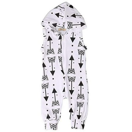 

Infant Baby Boy Girl Arrow Print Sleeveless Hooded Romper Jumpsuit Clothes