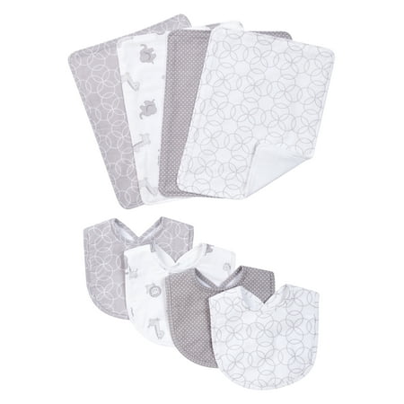 - Gray and White Circles 8 Piece Bib and Burp Cloth Set