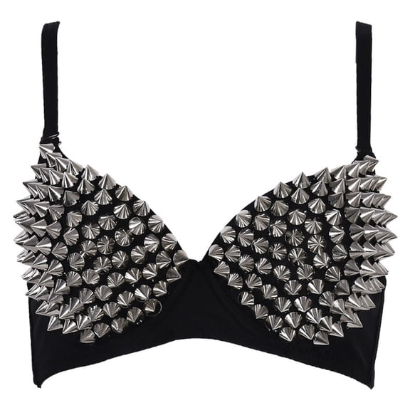 MVRLSH Jelly Bras For Women Womens Full Studded Metal Dance Strapless Bra Nightclub Outfit Removable Straps Silver S-Xxl