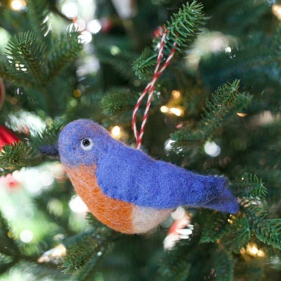 Blue Bird Christmas Ornament - Felt Wool Fair Trade Handmade in Nepal