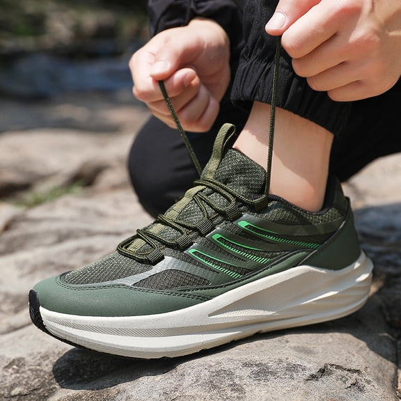 Men's Army Green Breathable Mesh Outdoor Running Shoes, Lightweight Athletic Sneakers for Hiking, Sports, and Casual Wear