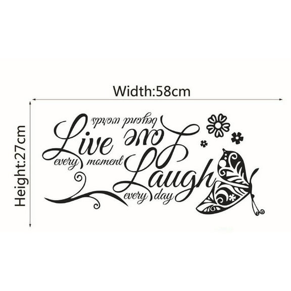 AFQH Live Laugh Love Quotes Butterfly Wall Art Stickers Living Room Decal Inspirational Wall Stickers Quotes Sticker Set for Home Office Decor 1 pcs