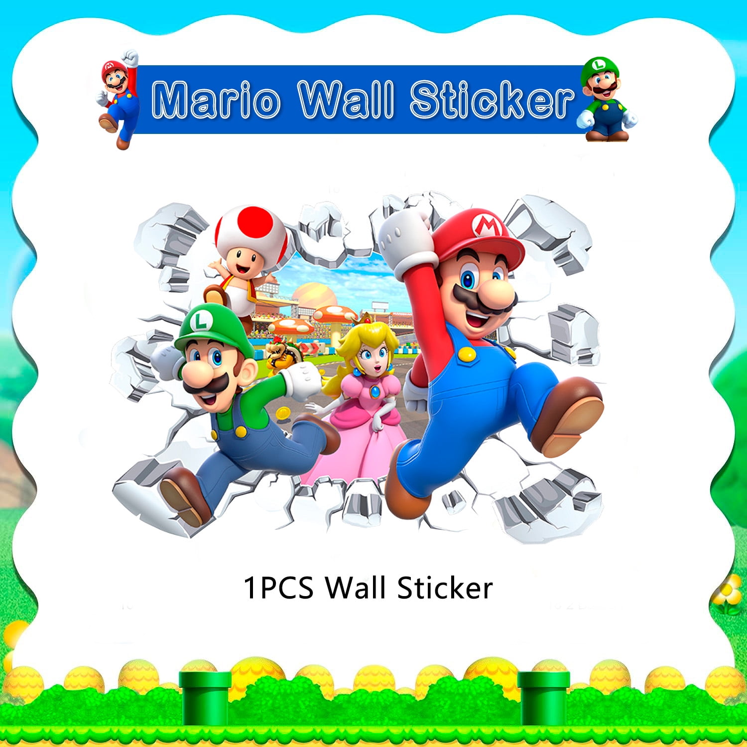 Sticker Mural Super Mario Bros Blanc - 60x78 Cm, Vinyle, Pour Chambre Ou Décoration Intérieure