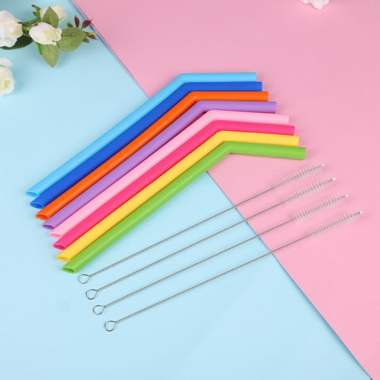 10 Reusable Silicone Drinking Straws - 8 Colors