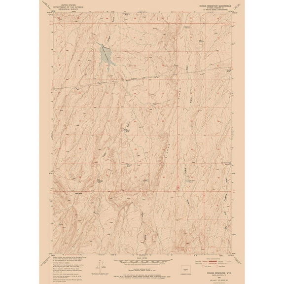 Topographical Map - Rongis Reservoir Wyoming Quad - USGS 1952 - 23 x 31.78 - Vintage Wall Art