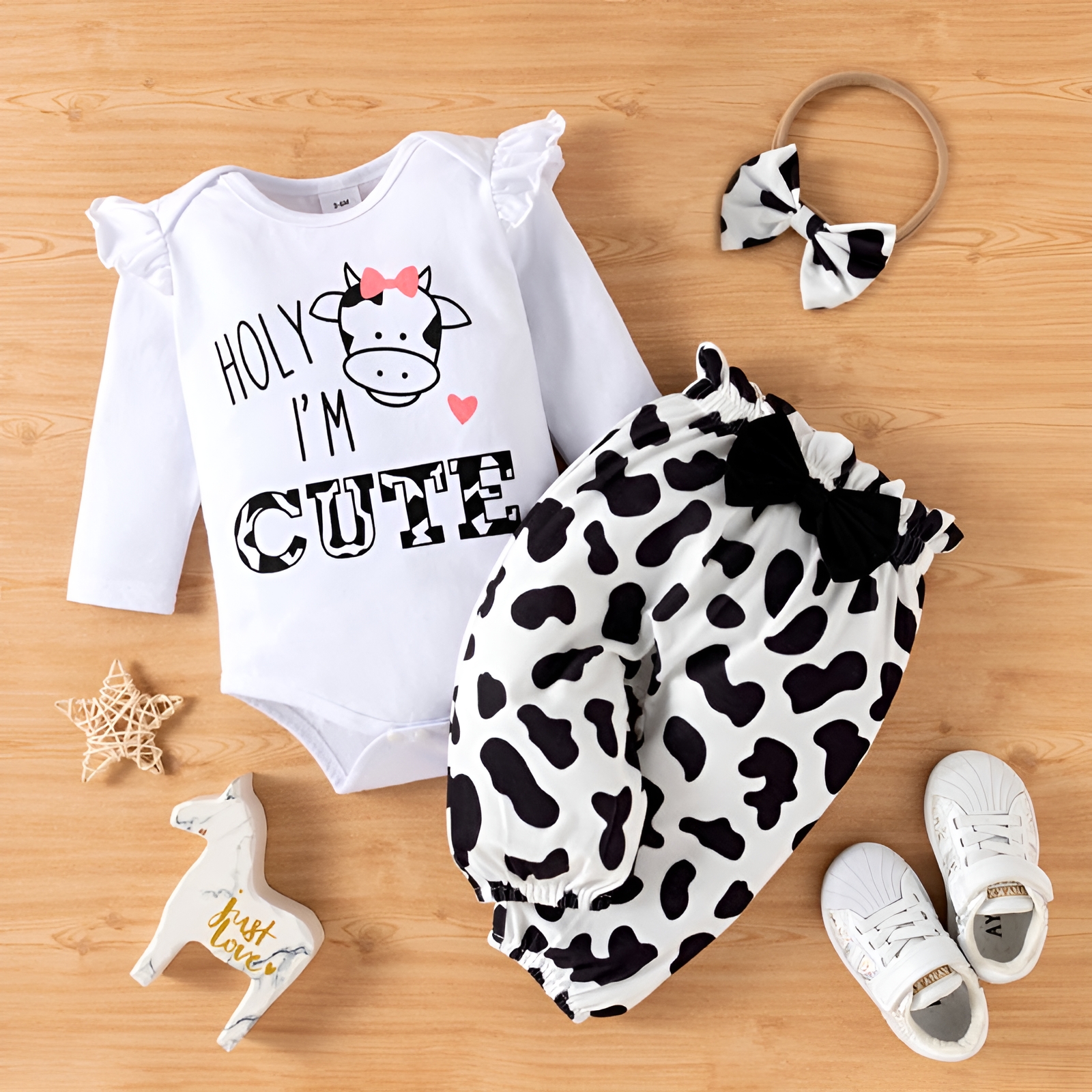 PatPat Newborn Girl Long-Sleeve Romper & Pants Set photo 5